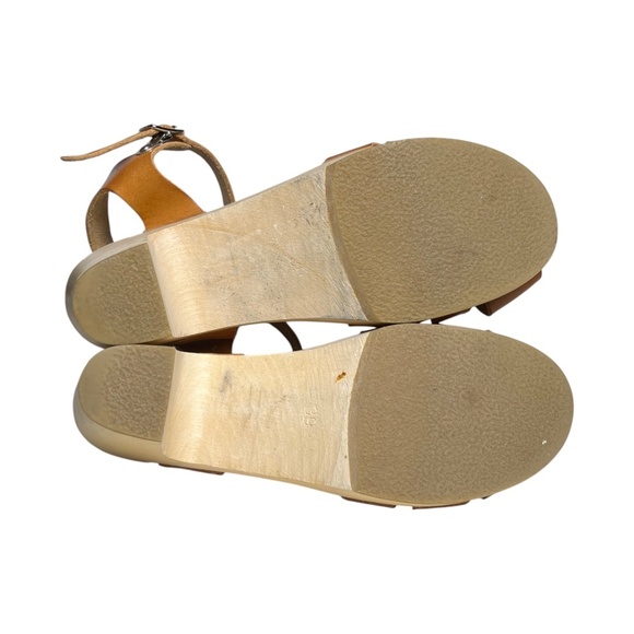 Swedish Hasbeens Kringlan Wood Clogs Heels Tan Woven Leather Sandals EU 39 US 9 - Picture 9 of 13